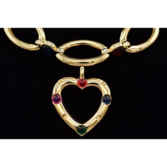 Givenchy Vintage Cabochon Heart Collar Necklace Crystal Chunky RARE Signed Bin7B - Picture 2 of 16